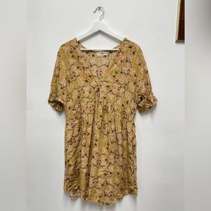 NATURAL LIFE Pink and Tan Floral Midi Dress